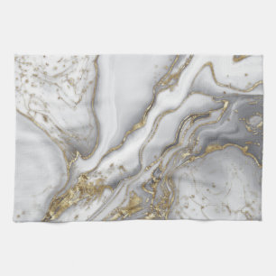 Linge De Cuisine Marbre liquide gris - perle et or