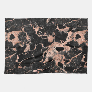 Linge De Cuisine Marbre moderne noir et or rose