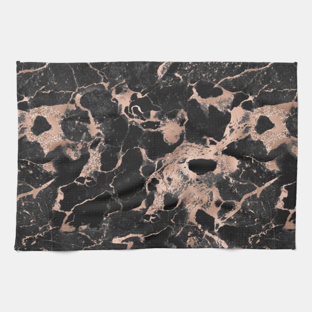 Linge De Cuisine Marbre moderne noir et or rose (Horizontal)