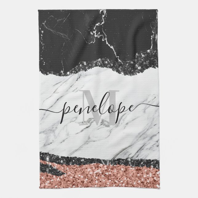 Linge De Cuisine Marbre noir blanc et Parties scintillant (Vertical)