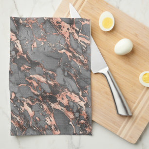 Linge De Cuisine Marbre noir, gris et or rose