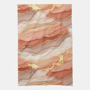 Linge De Cuisine Marbre Veine d'Or Terracotta - Luxe Chaud (8)