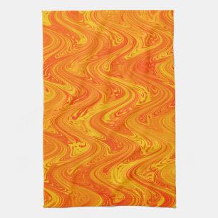 Linge De Cuisine Marbrure Orange Jaune Rouge Motif