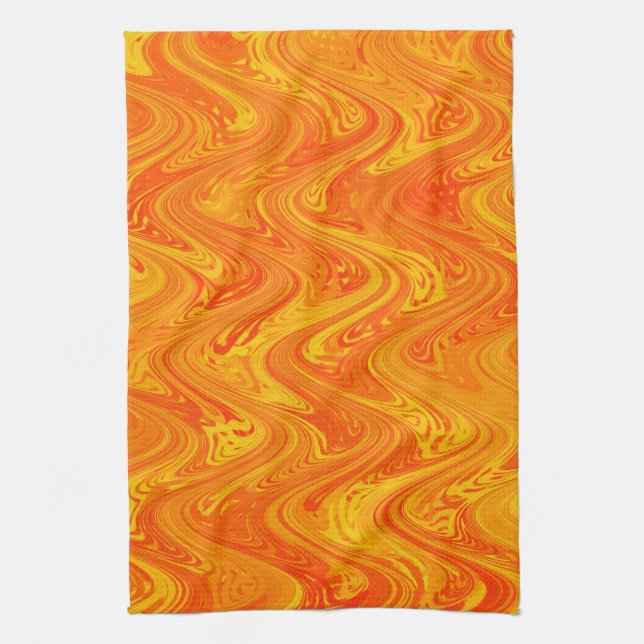Linge De Cuisine Marbrure Orange Jaune Rouge Motif (Vertical)
