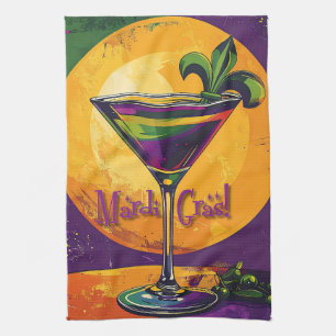 Linge De Cuisine Mardi Gras du Milieu de Siècle Cocktail Fleur De L