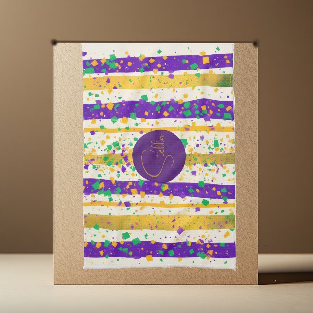 Linge De Cuisine Mardi Gras Luxueux Rayure Violet Or Vert Vibrante (Luxury Mardi Gras Vibrant Purple Gold Green Stripe Kitchen Towel)