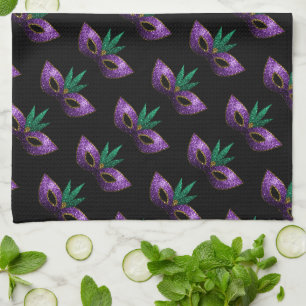 Linge De Cuisine Mardi Gras Masque Purple Éperches motif noir