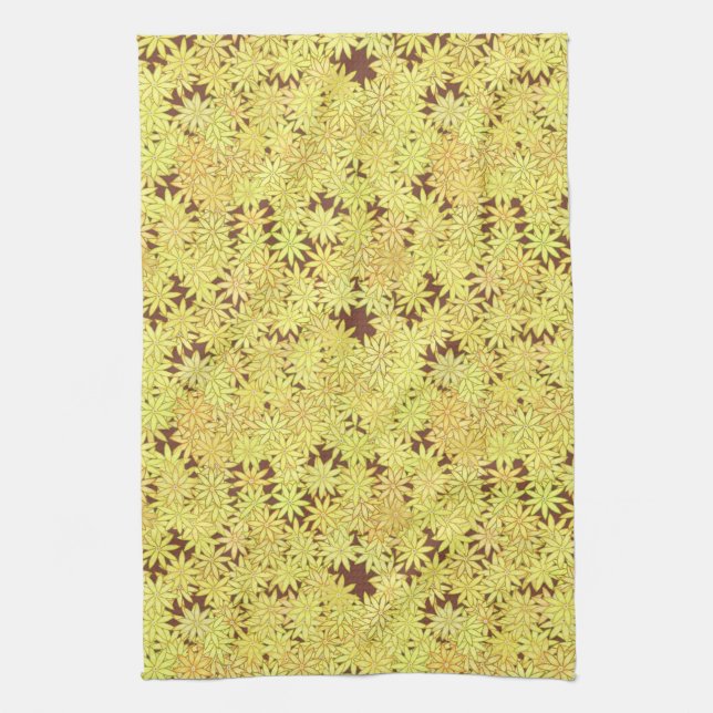 Linge De Cuisine Marguerite jaune et or sur Brown chocolat (Vertical)