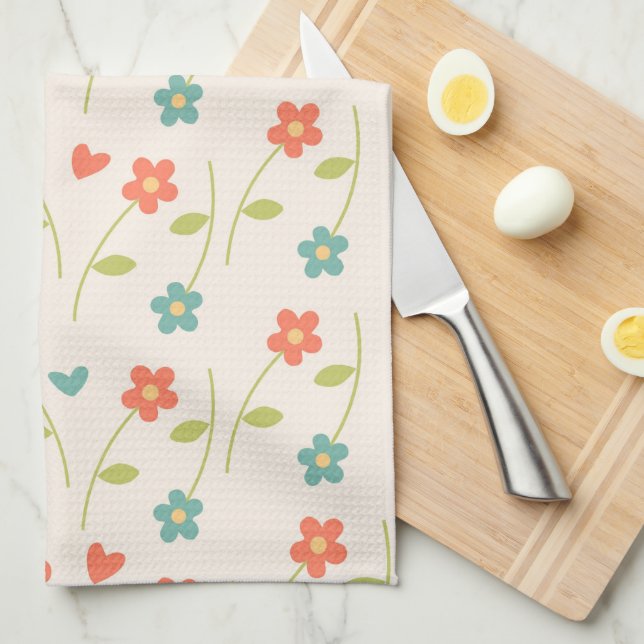 Linge De Cuisine Marguerites et Coeurs (Quart Plié)