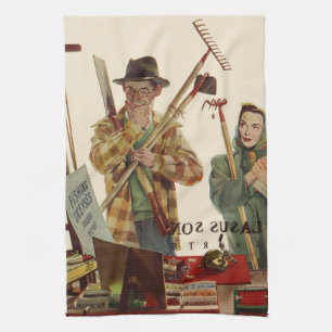 Linge De Cuisine Mari et femme vintage avec outils de jardinage