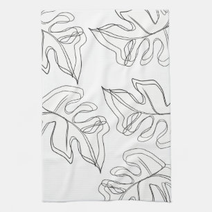 Linge De Cuisine Mariage botanique Monstera noir et blanc