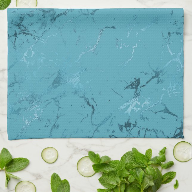 Linge De Cuisine Mariage Chic Aqua Bleu Marbre (Plié)