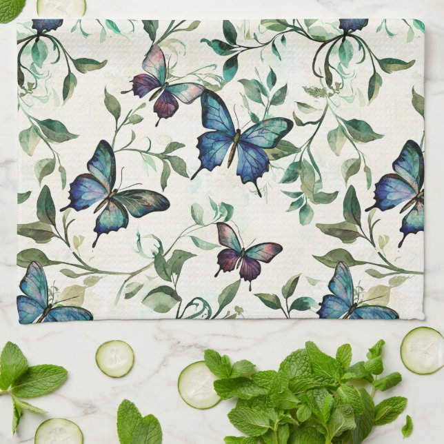 Linge De Cuisine Mariage Chic Romantique Papillons Bleus Shower de  (Plié)