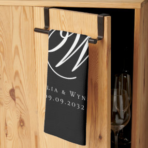Linge De Cuisine Mariage de monogramme noir chic