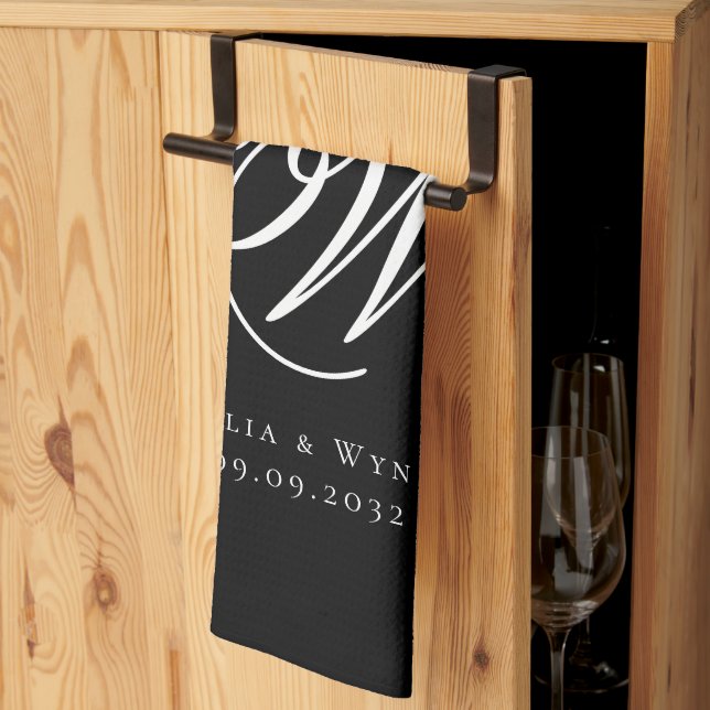 Linge De Cuisine Mariage de monogramme noir chic (Pliage en tiers)