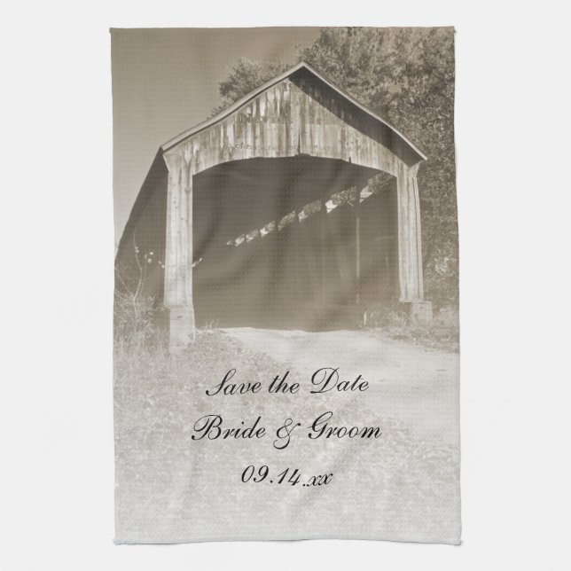 Linge De Cuisine Mariage de pont couvert rustique Enregistrer la da (Vertical)