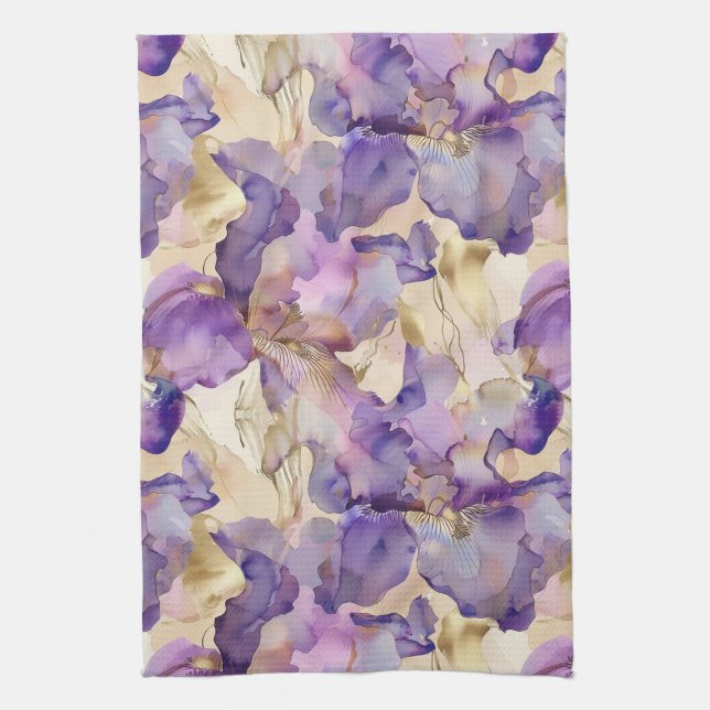Linge De Cuisine Mariage Fleuris Iris Violet Or Romantique (Vertical)