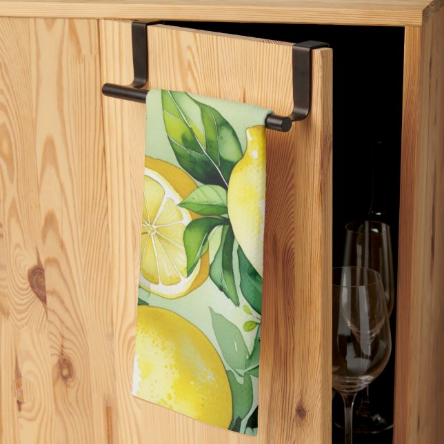 Linge De Cuisine Mariage moderne avec citron bleu floral script (Pliage en tiers)