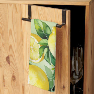 Linge De Cuisine Mariage moderne en bleu et citron avec motif flora