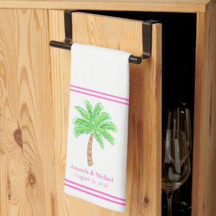 Linge De Cuisine Mariage personnalisé avec palmier / Noms et date d