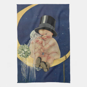 Linge De Cuisine Mariage Vintage, joli marié et mariée sur une Lune