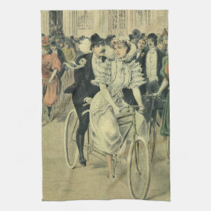 Linge De Cuisine Mariés victoriens à bicyclette après la cérémonie