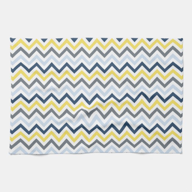 Linge De Cuisine Marine bleu, bleu clair, jaune et gris Chevron (Horizontal)
