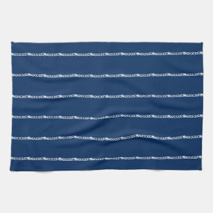 Linge De Cuisine Marine Bleu cordes nautiques blancs motif Cuisine