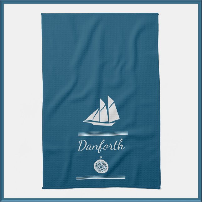 Linge De Cuisine Marine bleu et blanc Nautique (Créateur téléchargé)