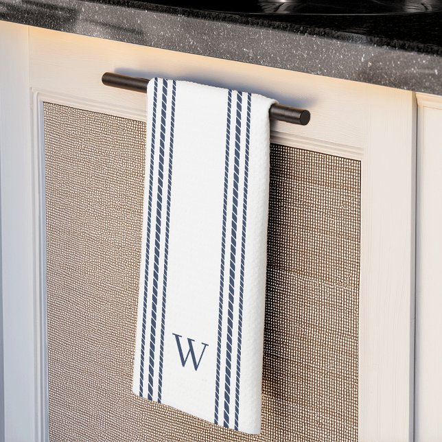 Linge De Cuisine Marine | Monogramme de bande de corde (Créateur téléchargé)