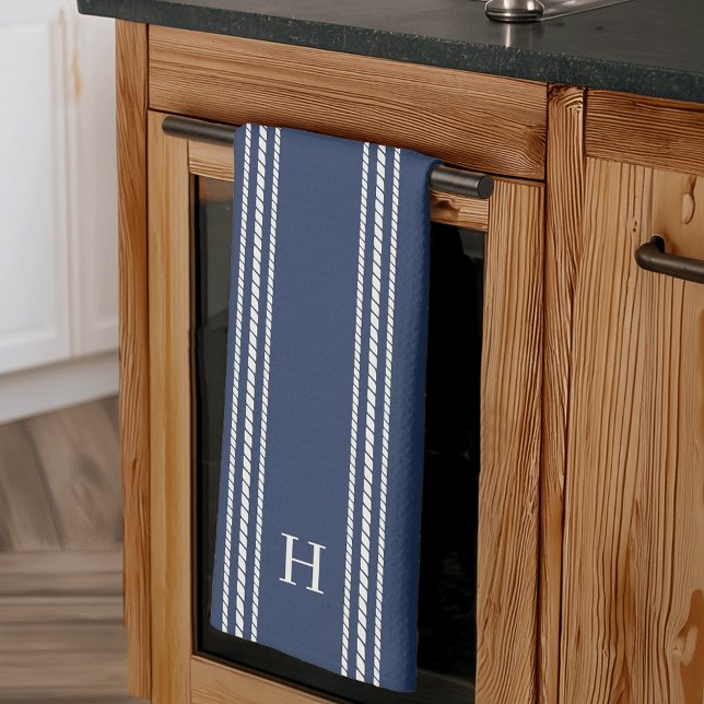 Linge De Cuisine Marine | Monogramme de bande de corde classique (Créateur téléchargé)