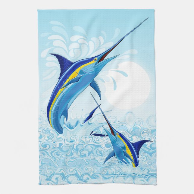 Linge De Cuisine Marlin Bleu Jaillissant de l'Océan (Vertical)