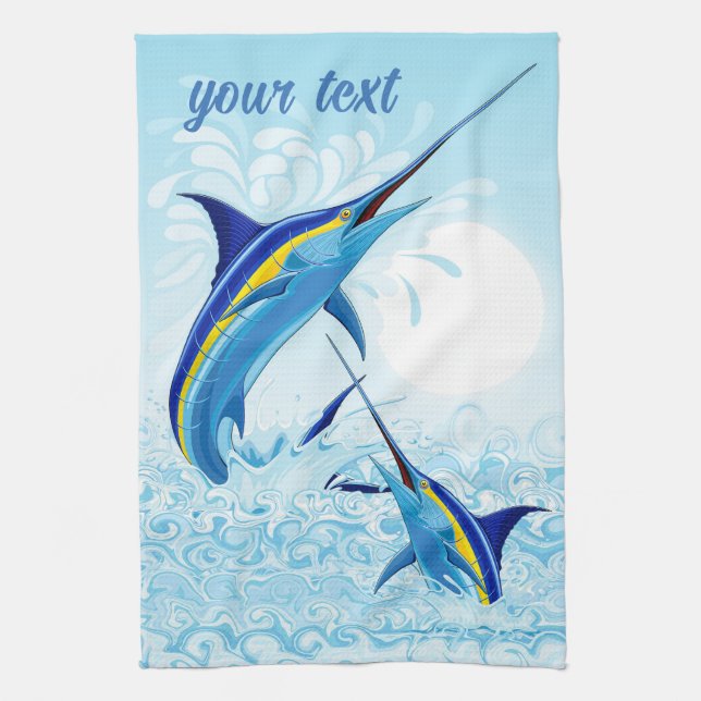 Linge De Cuisine Marlin Bleu Jaillissant de l'Océan (Vertical)