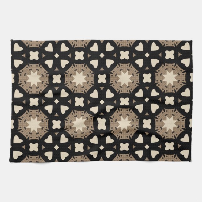 Linge De Cuisine Marocain élégant Motif géométrique noir & beige (Horizontal)