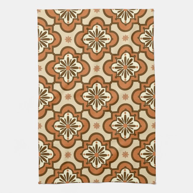 Linge De Cuisine Marocain motif en carreaux - Rust et Tan (Vertical)