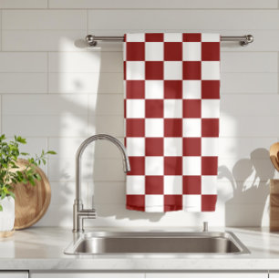Linge De Cuisine Maroon et blanc À damiers Vintage