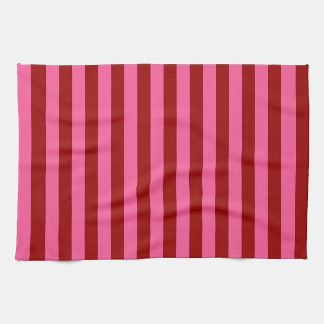 Linge De Cuisine Maroon Rouge rose rayures Design (Horizontal)