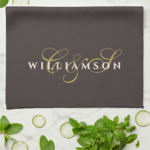 Linge De Cuisine Marque Monogram Or Crème Marron Minimaliste Chic C