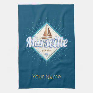 Linge De Cuisine Marseille ville France bateau à voile rétro vintag