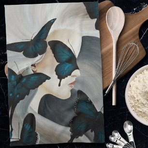 Linge De Cuisine Mascarade du Papillon Bleu Élégante Fantaisie