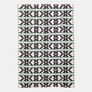 Linge De Cuisine Masculine Art populaire tribal letton noir et blan