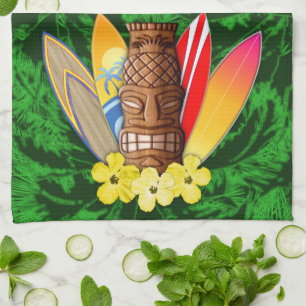 Linge De Cuisine Masque et planches de surf de Tiki