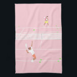 Linge De Cuisine Match de tennis rose Pastel moderne<br><div class="desc">Illustration d'un match de tennis rose moderne sur un court de tennis rose.</div>