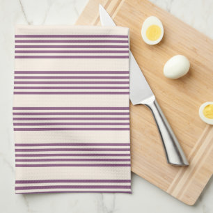 Linge De Cuisine Mauve violet beige cinq bandes motif