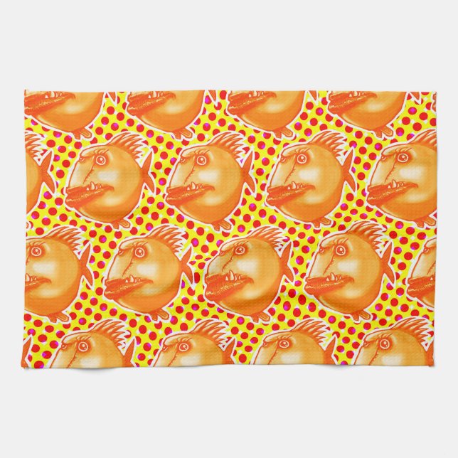 Linge De Cuisine méchant méchant poisson drôle dessin animé (Horizontal)