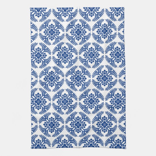 Linge De Cuisine Médaillon japonais Motif, bleu Cobalt et blanc (Vertical)