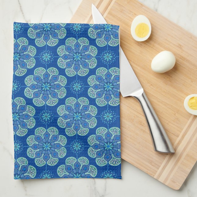 Linge De Cuisine médaillons bleu et vert (Quart Plié)