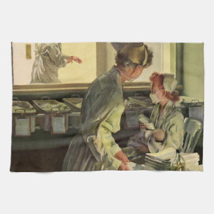 Linge De Cuisine Médecine vintage, infirmières avec des nouveau-nés