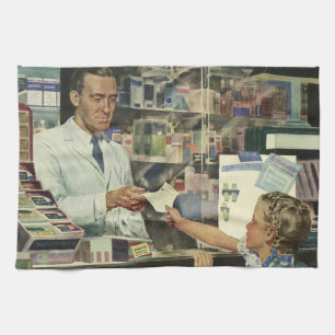 Linge De Cuisine Médecine vintage, pharmacien et fille à la pharmac