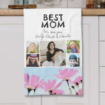 Linge De Cuisine Meilleure maman Fleurs roses 4 Enfants Photos<br><div class="desc">Cute Best Mom Flowers 4 Enfants Photos Collage gardien serviette de cuisine. Fleurs dessinées à la main dans de belles couleurs printanières et 4 photos. Créez votre propre cadeau personnalisé pour une mère pour la fête des mères,  l'anniversaire ou Noël et ajoutez vos noms et photos.</div>